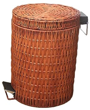 ZJGFCB Bidone del pedale Rattan con coperchio, bidone della spazzatura a doppio strato creativo, bidone della spazzatura senza touch con pedale, immondizia rotonda di rattan bidone della spazza