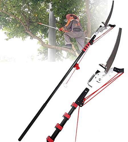 Taglierina per pali da albero estensibile, potatore telescopico per albero 2 in 1, lama in acciaio/manico in alluminio, forbici a cricchetto da giardino e taglierina ramificata con attacco per lama