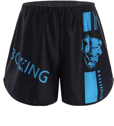 Yeahdor Kinder Jungen Muay Thai Shorts MMA Kickboxing Shorts Grappling Kurze Hose BJJ Shorts Kampfsport Shorts Training Trunks Sport Himmelblau 110-116