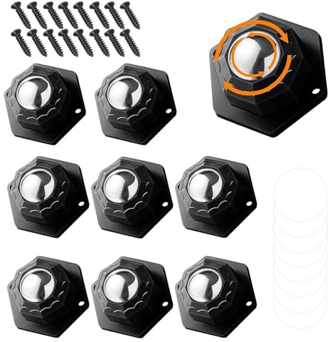PARFCO 8 Pcs Self Adhesive Castors, 360 Degree Furniture Castors, Load Capacity up to 150kg, Furniture Moving Wheels, Ball Bearing Ball Caster for Kitchen Appliances, Trash Can