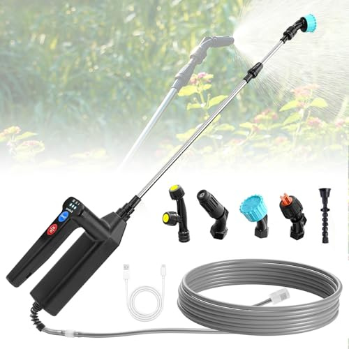 Lotvic Spruzzatore Elettrico per Piante, 8M Elettrico Pistola a Spruzzo Giardino, con 5 Beccuccio Regolabile, 3 Velocità di Pompa Irroratrice y Indicatore di Batteria, per Giardino, Cantina, Prato