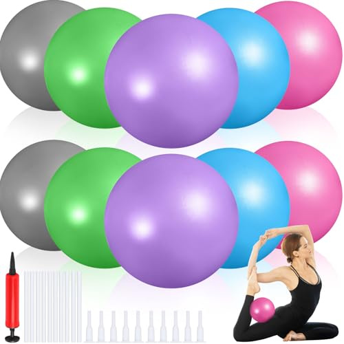 Aoriher 10 Pcs Small Exercise Pilates Ball Bulk 9 Inch Mini Yoga Balls Anti Burst and Slip for Stability Fitness Physical Therapy Stretching & Core Workout at Home Gym Office Class(Multicolor)