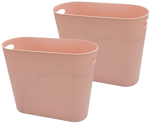 Caxmtu Small Bathroom Bin Trash Can Plastic Bathroom Wastebasket 10 Litres Slim Garbage Container Bin with Handle for Home Kitchen Bedroom Office, Pink, 2 Pack
