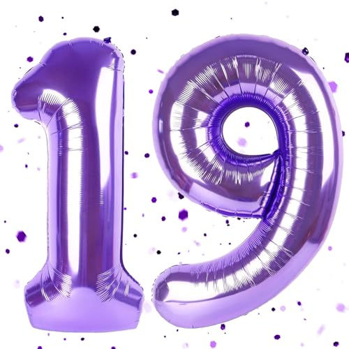 Palloncino lilla 19, palloncino con numeri lilla, palloncino gonfiabile da 100 cm 1&9, palloncino con numeri 19 palloncino elio 19 palloncino per il 19° compleanno per la decorazione del compleanno di