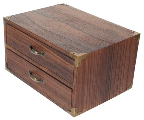 AKOOSY Caja De Cajones De Madera Vintage Con 2 Cajones Compactos Organizador De Escritorio Versátil Para Oficina Hogar Y Espacios Pequeños 9.44X7.08X5.11In