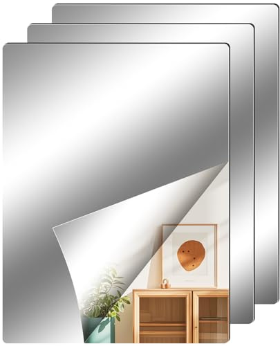 BQMEZRNUS 4 specchietti autoadesivi per piastrelle da incollare, 40 x 30 cm, pellicola flessibile per specchio adesivo, specchio acrilico per pareti, porte, bagni e armadi