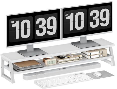 HOOBRO Supporto Monitor Scrivania a 2 Livelli per 2 Monitor, Supporto per Monitor con Rialzo per Monitor, Mensola da Scrivania per Ufficio con Spazio Contenitore, Accessori, Bianco EWW122CJ01