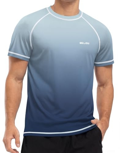 WELIGU Men's Rash Vest Rash Guard, UPF 50+ Short Sleeve UV Swim Top ED003