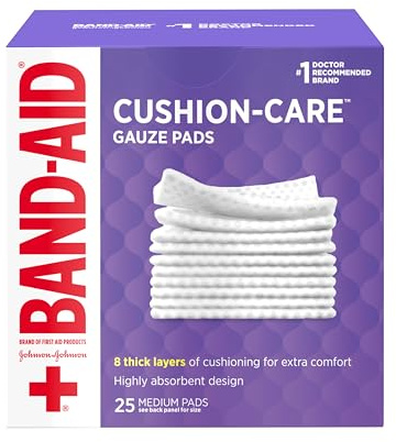 BAND-AID Brand Cushion Care Sterile Gauze Pads for Protection of Minor Cut, Scrapes & Burns, Non-Adhesive & Wound Care Dressing Pads, Medium Size, 3 inches x 3 inches, 25 ct