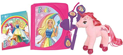 Lexibook Mattel Barbie, Journal Intime électronique Lumineux et sonore avec Licorne en Peluche, carnet, clé, Stylo et médaillon Magiques, Jouet pour Filles, Rose/Violet, SD15BBY