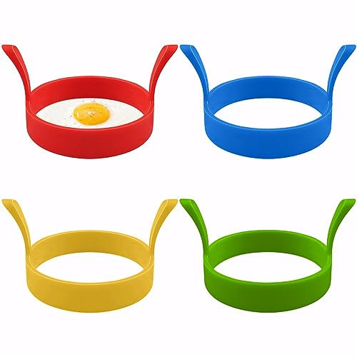 Lanjue 4 Pcs Silicone Egg Rings, Round Egg Ring Mold Non-Stick Fried Egg Ring Egg Cooking Rings Heat-Resistant Pancake Rings for Saucepan Frying Perfect Fried Eggs Mcmuffin Crumpets