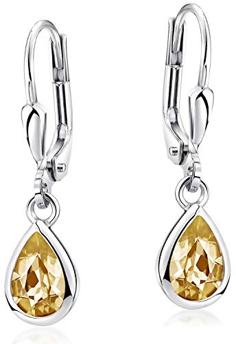 Materia Citrin Ohrringe Silber 925 - Edelstein Damen Ohrhänger orange SO-448-Orange