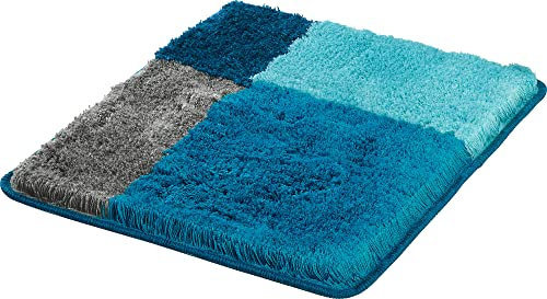 Erwin Müller WC-Vorlage ohne Ausschnitt Kallithea karo Grafik-Muster - flauschig weich, schnell trocknend, rutschhemmend, für Fußbodenheizung geeignet - Petrol Größe 50x50 cm