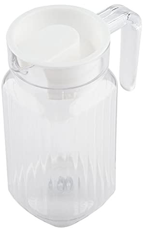 Small Water Jug with Lid, 500ml Transparent Plastic Fridge Door Milk Jug with Spill-Free Spout, Ribbed Design Carafe Bottle for Hot/Cold Water Ice Tea Coffee Beverage Liquors Beer