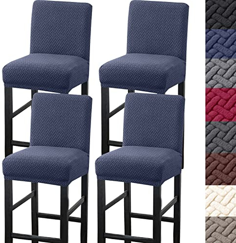 HFCNMY Bar Stool Covers,4 Pack Stretch Bar Stool Covers with Backs Jacquard Bar Stool Chair Covers Barstool Covers Slipcovers with Back Pub Counter Stool Chair Covers with Elastic Bands Blue