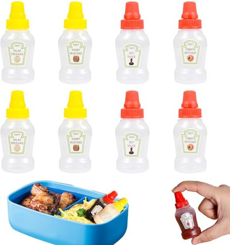 KUAOOAUK 8 bottiglie da spremere per Condiment, 25 ml, mini bottiglia per ketchup, in plastica, portatile, per bambini, adulti, in ufficio, picnic, bento box accessori