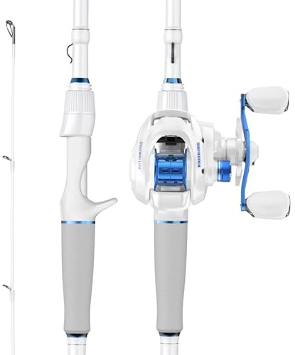 KastKing Centron Lite Baitcasting Fishing Reel Combo 6'6 M Right Handed Reel White