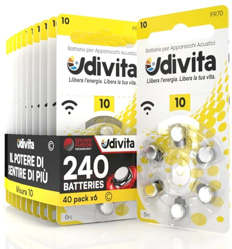 240 Pile Per Apparecchi Acustici Udivita Misura 10 Batterie Zinco Aria - 40 Blister da 6 Pile