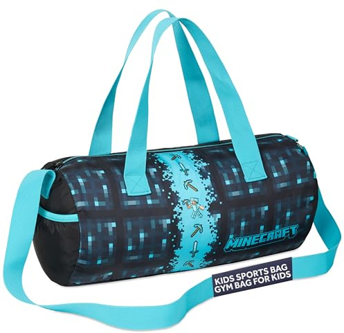 Minecraft Sac de Sport Enfant Sac de Voyage Gym et Piscine avec Bandoulière Réglable Idee Cadeau Ado Garcon (Bleu, 41x19x18cm)