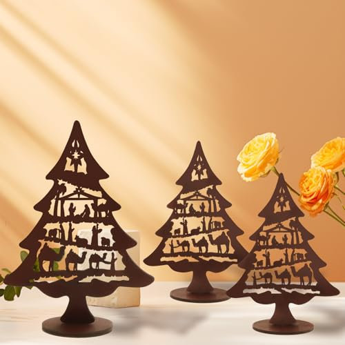 HINGTAI 3 pezzi set presepe decorazione da tavolo, scena della natività forniture set presepe di Natale, set presepe in legno vintage, cartelli natalizi decorazioni natalizie fattoria vacanza