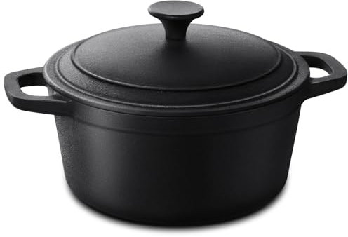 Warmiehomy Cast Iron Dutch Oven,4.5L Heavy Duty Pre-Seasoned Cookware Dutch Oven Pot with Lid,Non-Stick Cast Iron Pot with Two Handles for Indoor Outdoor,24cm