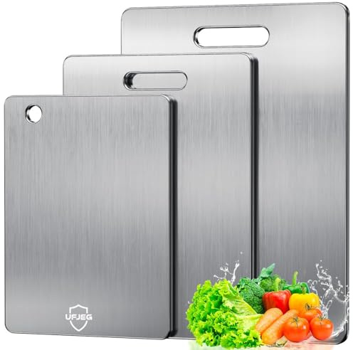 UFJEG Titanium Cutting Board, 3 PCS Titanium Cutting Boards for Kitchen, Non Toxic, Double-Sided Food Grade Chopping Board for Outdoor Camping(15.6 x 11, 13 x 9.3, 11.8 x 7.8)