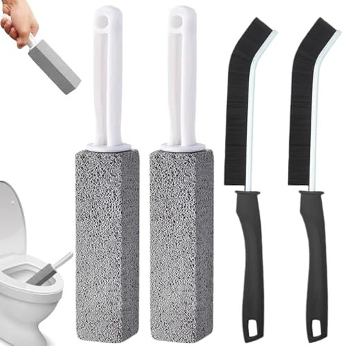 4 Pezzi Pietra Pomice per WC, Cleaning Block, Disincrostante WC Pietra Pulente Vetro Espanso con Manico con Spazzola per Pulizia Fessure