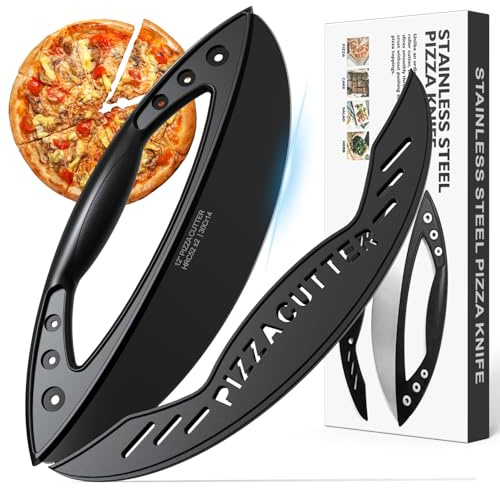 AILUROPODA 12-Inch Pizza Rocker Blade Cutter, Stainless Steel with Protective Cover, Black