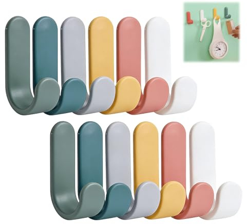Zerabidpro 12 piezas de gancho para toallas, Percheros Adhesivos Sin Perforación para Toallas, Ropa, Cocina y Baño, Diseño Elegante y Resistente,para Hogar y Oficina (12)