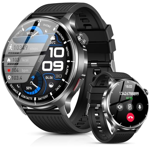 Smartwatch Herren Militär, 1000 mAh Akku/1,52 HD Touchscreen, mit Bluetooth Anrufe/110+ Sportmodi/24H Herzfrequenz/IP68 Wasserdicht/Schlafmonitor, Schrittzähler Fitnessuhr für Android iOS (Silica)