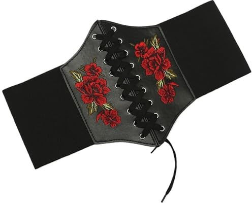 ITRHJTGP korsettbälte för kvinnor 2 stycken kvinnor korsett bälte mode PU blomma broderi cummerchain kvinnlig bantning midja band vintage svart bredder för flickor för halloween, Black01, En Storlek