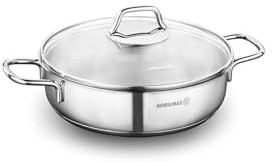 Korkmaz Perla rostfritt stål induktionsredo låg gryta med treskiktigt inkapslad bas med lock (3,2 Qt)