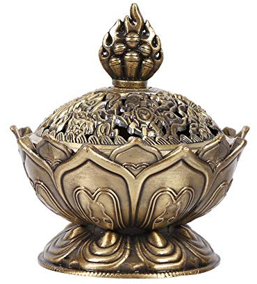 Bruciatore Incenso, Akozon Vintage Porta Incenso Fiore di Loto Bruciatore di Incenso a Riflusso Coni Brucia Incenso a Cremagliera per Aromaterapia Bel per Decorazione Domestica(Bronzo)