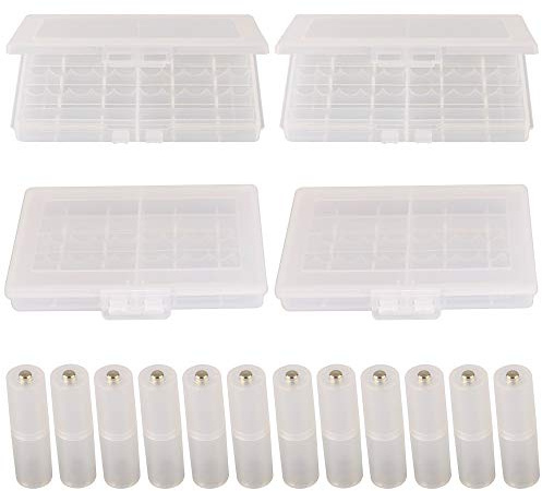 GTIWUNG 4 st AA/AAA batteri förvaringsfodral hållare box (10 cell), plastbatterifodral för batterier och uppladdningsbara batterier + 12 st AAA till AA batteri adapterfodral med metallkontakter på botten