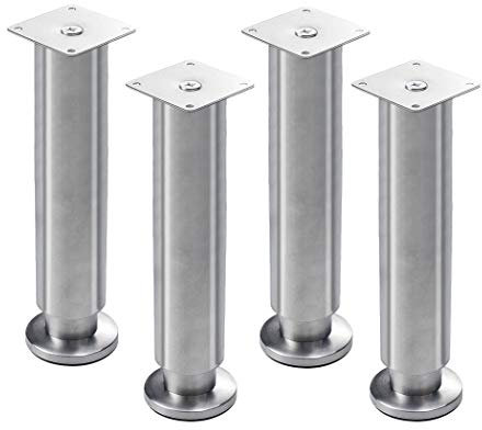 4 Verstellbare Möbelfüße aus Edelstahl Möbelbeine Tischbein aus Metall Stützfüße Sofa Füße Kabinettfüße Dickes Material Möbel Zubehör,Silber(28cm)
