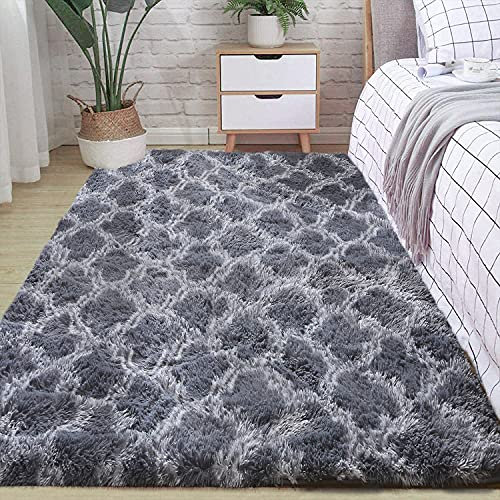 Leesentec Hochflor Teppich Wohnzimmerteppich Langflor - Flauschig Teppiche für Wohnzimmer und Schlafzimmer - Modern Design Shaggy Teppich (Grau, 80 x 200 cm)