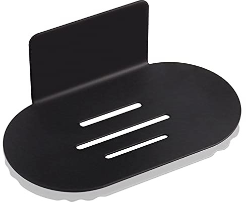 HONZUEN Selbstklebende Ohne Bohren Seifenhalter Wandmontage Edelstahl Seifenschale, Badezimmer Küche Seifenablage für Schwämme Bürsten Seife(Schwarz)