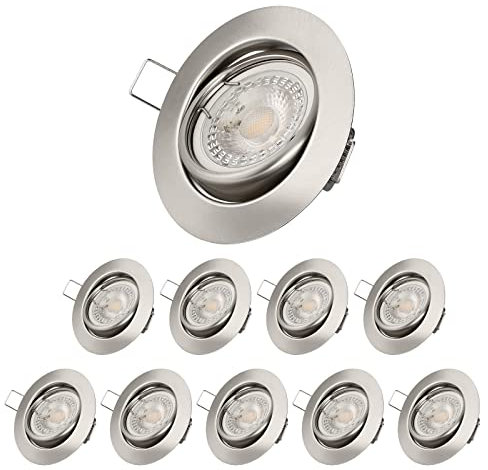 EDISHINE Einbaustrahler LED 230V, 68mm LED Spots Dimmbar, 3000K Warmweiß, Einbauleuchten flach mit 38° Abstrahlwinkel, 350lm LED Leuchtmittel, Schwenkbare Einbauspots für Wohnzimmer, Küche, 10er Set