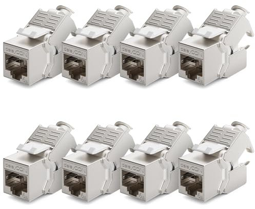 deleyCON 8x Modulo Keystone Jack CAT6a Cavo Patch Cavo di Rete Connettore Schermatura STP Presa di Rete RJ45 Patch Panel Estensione del Supporto Keystone