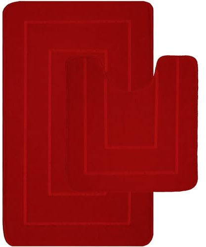 LSC rutschfeste Badematte, 2-teilig, Ichra, extra weich, wasserabsorbierend, Badezimmermatten, 100 % Polypropylen, WC-Vorleger, Badezimmerteppich für Toilette, Burgunderrot, 80 x 50 cm (rechteckig))