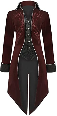 Sangdut – Veste queue-de-pie pour homme, style médiéval, Steampunk, victorien, de la Renaissance, gothique, rétro, vintage, avec broderie, pour Halloween, cosplay, costume de pirate, de vampire,
