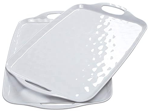 TP Serving Trays with Handles, 17 x 12 Inch Melamine Serving Platters for Food, Meat, Set of 2 Rectangular Trays for Eating, Pure White