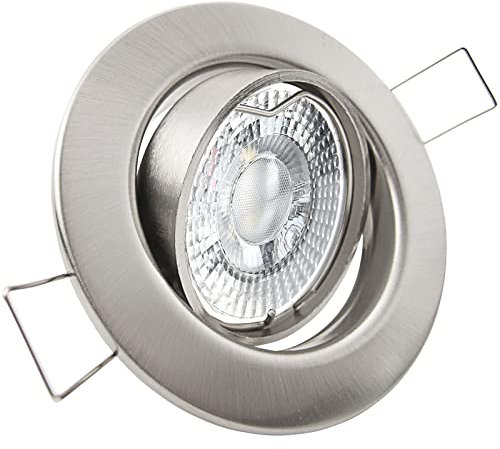 trendlights24 Decora LED Einbaustrahler 230V Edestahl Optik rund, 1er Set Spots 4W GU10 Kaltweiß, Decken Einbauleuchte 68 mm, schwenkbar