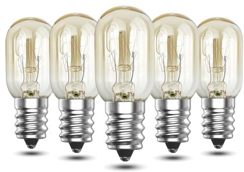 EASYIVY Lampadina da Forno E14 300 Gradi, Lampadina Lampada di Sale E14 Dimmerabile Bianca Calda 2700K Lampadine per Forno, Microonde, Frigorifero, Macchine per Cucire, 5 Pezzi