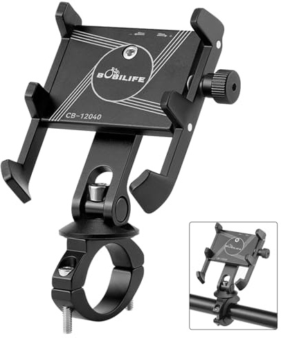 Support de téléphone pour vélo en aluminium - Support de téléphone universel pour vélo réglable à 360° pour iPhone, Samsung Galaxy et la plupart des téléphones de 4 à 7 pouces (Monté sur guidon)
