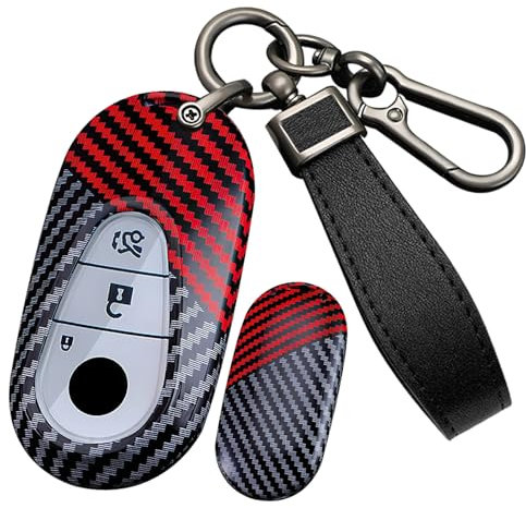 ontto Coque de clé de voiture en fibre de carbone pour Mercedes Classe C S W223 W206 EQS 450 500 V297 580 EQE V295 AMG S500L 2021-2024 Porte-clé-A Noir Rouge