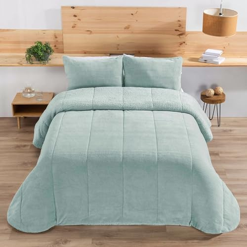 Edredón Comforter Sherpa | RISO | Manterol - Suavidad y Calidez para el Invierno (Verde Agua, 150 CM)