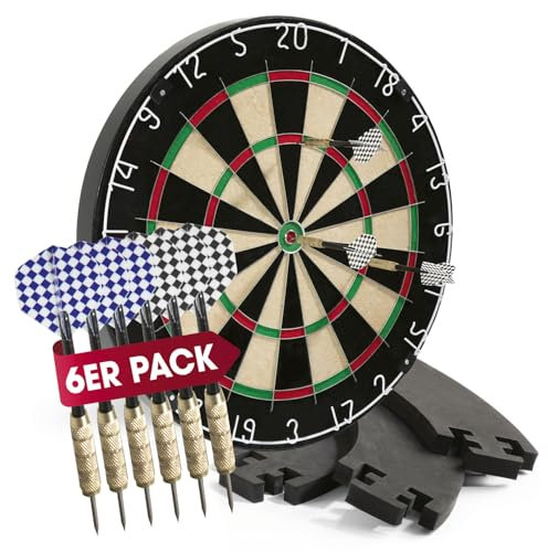 #DoYourDart Dartscheibe | 6 Dartpfeile – Steeldart inkl. Flight | Dart Komplett-Set | Sisal Dartscheibe mit Dart-Surround | Dartboard – selbstschließende brasilianische Sisalfasern
