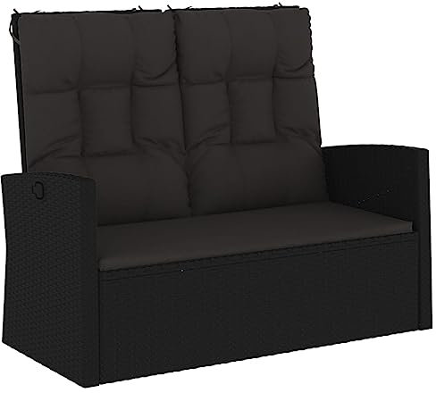 ULUYYUC Banc de camping, balcon, tente à bière, petit salon de jardin, avec fonction couchage et coussin, noir, 118 cm, en polyrotin, pour balcon, terrasse, parcs, cour