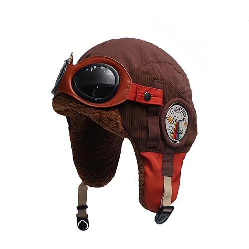YY Cappello da aviatore con occhiali da pilota vintage per adulti, cappello invernale da aviatore, in pile, caldo, taglia adatta per adulti (marrone), marrone, 7 3/8